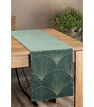 Тъмноментов кадифен тишлайфер със златист арт деко мотив 35x220 см снимка