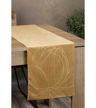 Медено-златист тишлайфер от кадифе с лотос 35x140 см снимка