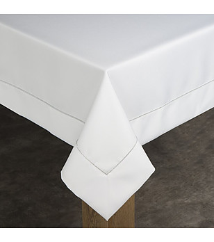 Бяла покривка със сребрист кант 145x300 см снимка