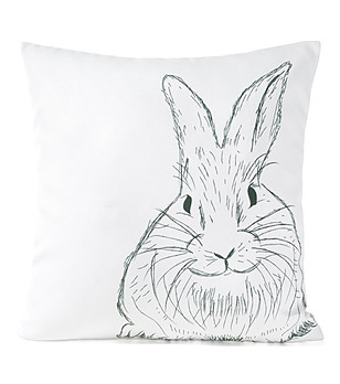 Бяла декоративна калъфка за възглавница с принт на заек 45x45 см снимка