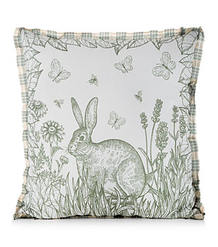 Кремаво-зелена декоративна калъфка с щампа на заек 45x45 см снимка
