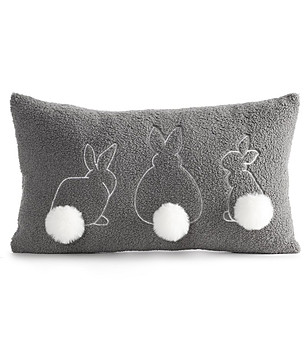Сива декоративна калъфка за възглавница с бродирани зайчета 30x50 см снимка