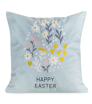Светлосиня декоративна калъфка с цветен принт 45x45 см снимка
