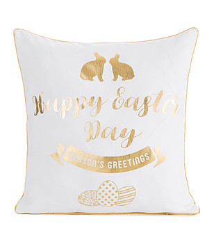 Бяла декоративна калъфка за възглавница със златист принт 45x45 см снимка