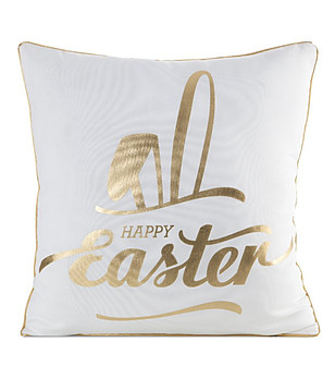 Бяла декоративна калъфка за възглавница със златист надпис 45x45 см снимка