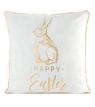 Бяла декоративна калъфка със златист заек 45x45 см снимка