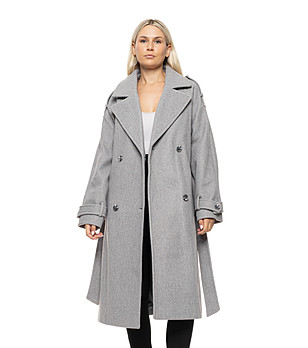 Сиво дълго палто с колан Arina снимка