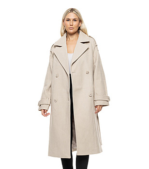 Бежово дамско палто с колан Arina снимка