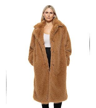 Кафяво дълго палто от изкуствен косъм Dili снимка