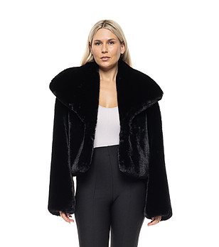 Късо черно палто от изкуствен пух Elodie снимка