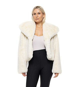 Късо палто в цвят слонова кост от изкуствен косъм Elodie снимка