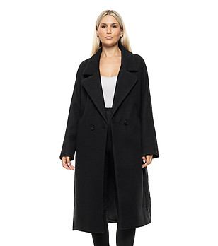 Черно палто с колан Oriha снимка