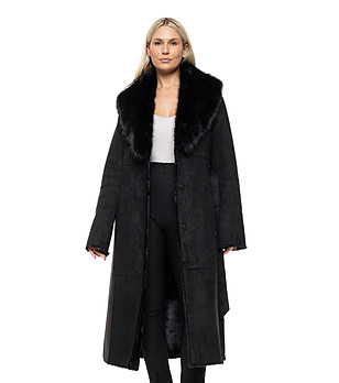 Черно палто с еко кожа Ilonda снимка