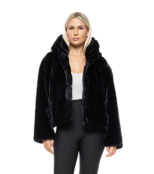 Дамско черно късо палто от изкуствен пух Lucilla снимка