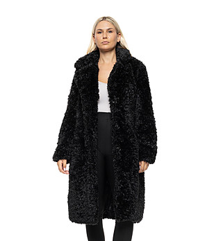 Дамско черно палто от еко пух Zita снимка