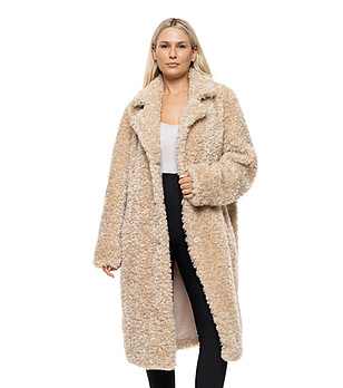 Бежово дълго пухкаво палто Zita снимка