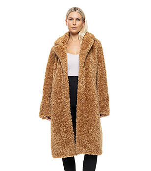 Дълго пухкаво палто в цвят камел Zita снимка