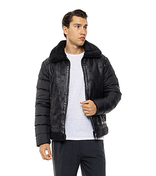 Черно мъжко яке с пухена яка Ignacio снимка