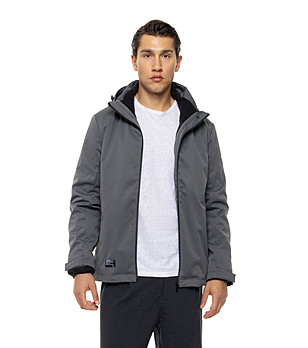 Мъжко двулицево яке в цвят антрацит и черно с качулка Luca снимка