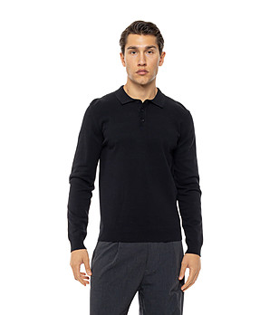 Черна плетена блуза с яка и копчета Bino снимка