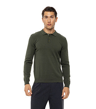 Тъмнозелена плетена блуза с яка и копчета Drеik снимка