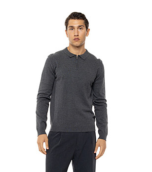 Тъмносива мъжка плетена блуза с цип Kеnt снимка