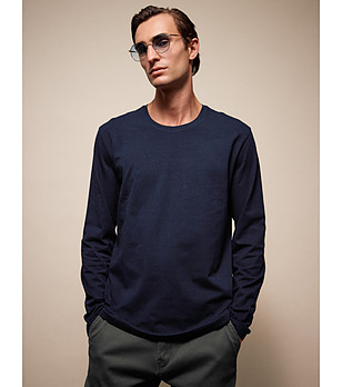 Мъжка тъмносиня памучнa блуза с дълъг ръкав Laro снимка