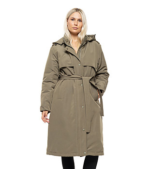 Дамско дълго яке в каки с качулка Emala снимка