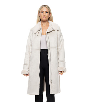 Дамско палто в слонова кост с пухена яка Nara снимка