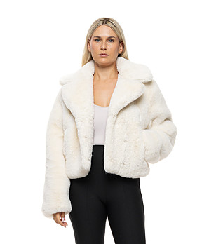 Късо палто от еко пух в слонова кост Imena снимка