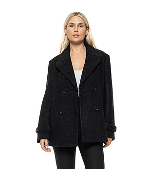 Черно дамско палто с двуредно закопчаване Forlana снимка