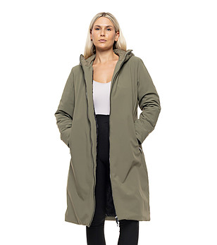 Дамско дълго яке в цвят каки с качулка Tiera снимка