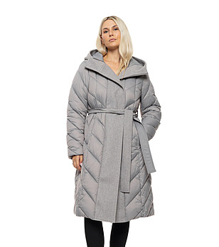 Дълго сиво яке с качулка Tola снимка