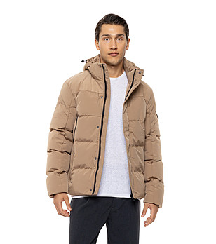 Бежово подплатено мъжко яке с качулка Emko снимка