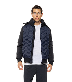 Тъмносиньо късо мъжко яке с капитониран панел Ynk снимка