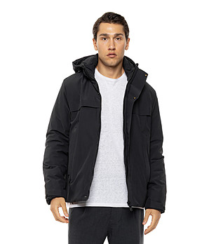 Черно мъжко яке с качулка Diеko снимка