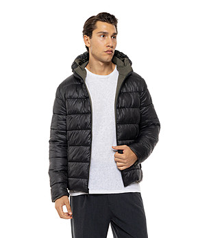 Мъжко двулицево яке с качулка в каки и черно Hank снимка