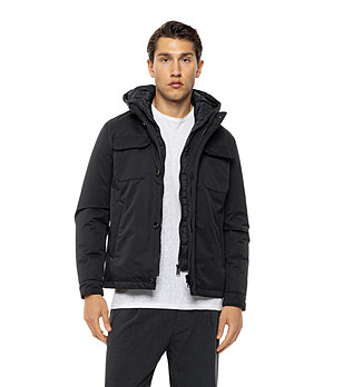 Черно мъжко яке с качулка Brik снимка