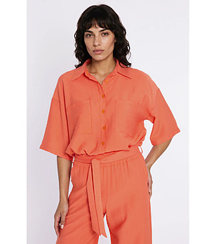 Оранжева дамска риза с къс ръкав снимка