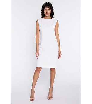 Екрю рокля без ръкави с изрязан детайл снимка