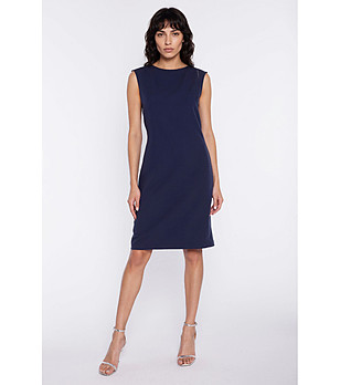 Тъмносиня рокля без ръкави с изрязан детайл снимка