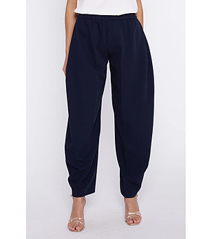 Тъмносин дамски панталон с ластик при талията снимка