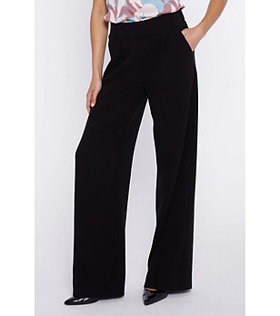 Черен панталон с висока талия и широк крачол снимка