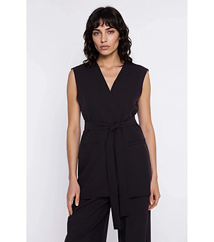 Черен елек тип сако с колан снимка