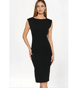 Черна рокля тип молив с изрязан гръб снимка