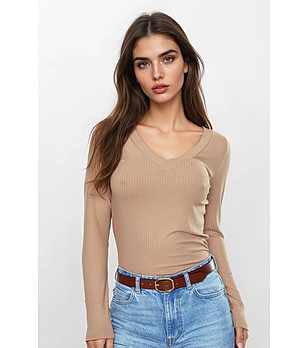 Бежова блуза с дълъг ръкав ELEONOR снимка