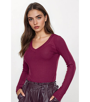 Бордова блуза с дълъг ръкав ELEONOR в макси размер снимка