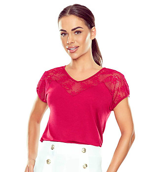 Бордова блуза с дантелена горна част FILONA снимка