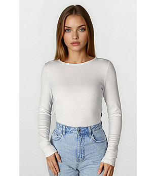 Бяла блуза с дълъг ръкав IRMA в макси размери снимка