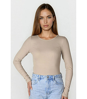 Бежова блуза с дълъг ръкав IRMA в макси размер снимка